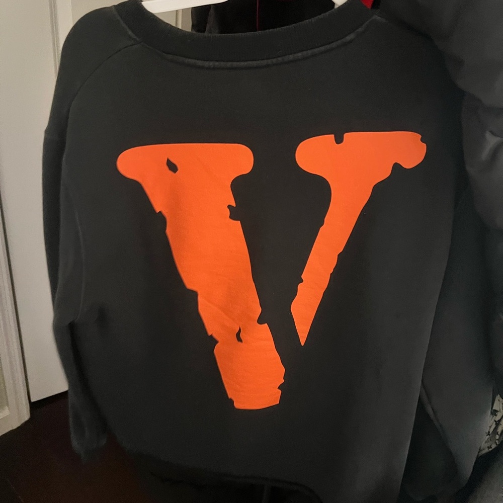Vlone Men's Black Sweatshirt with Orange 'V' Graphic
